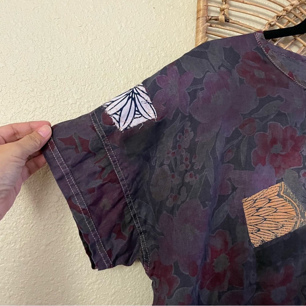 Water Lily Floral Patchwork Top Blouse Asian Art to Wear Whimsy Women's Sz S B28 - Picture 4 of 11